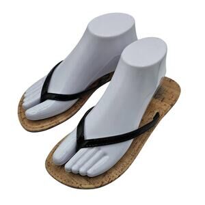 Kona Sol Womens Sz 8 Flip Flop Sandals Cork Bottom Black Straps